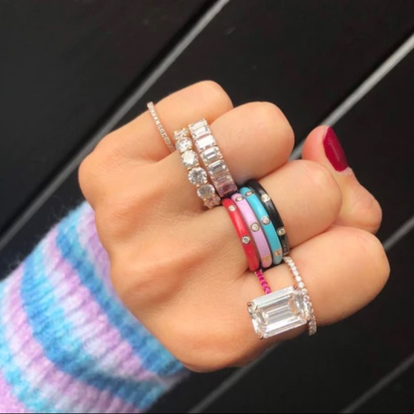 EF COLLECTION 3 diamond zebra enamel ring - Picture 5 of 7